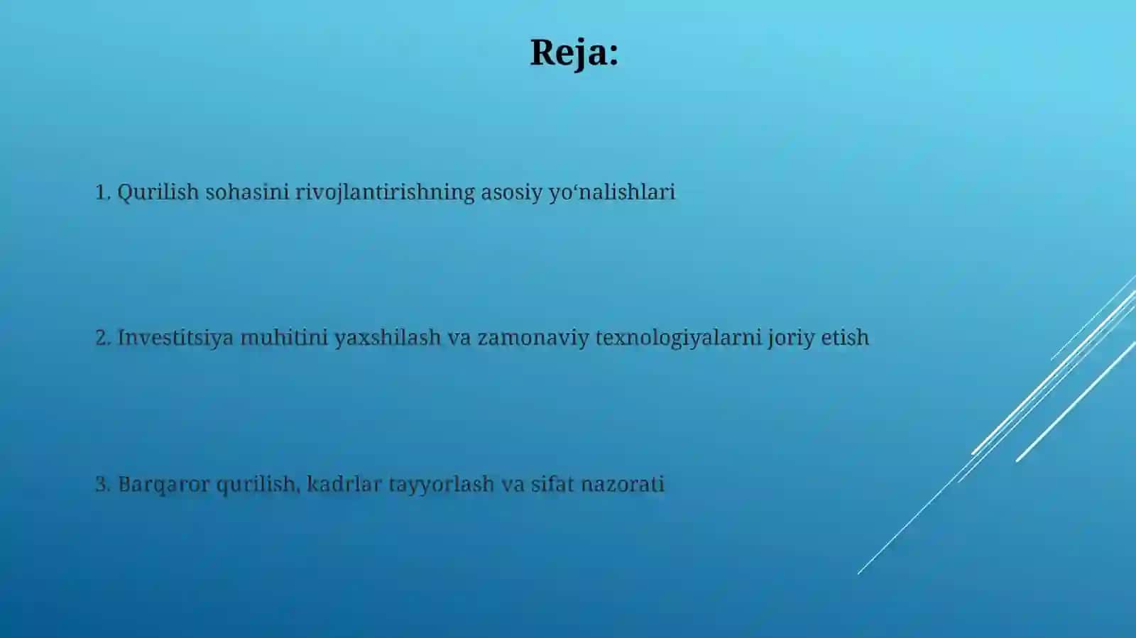 Oʻzbekistonda qurilish sohasini rivojlantirishning yoʻnalishlari 2