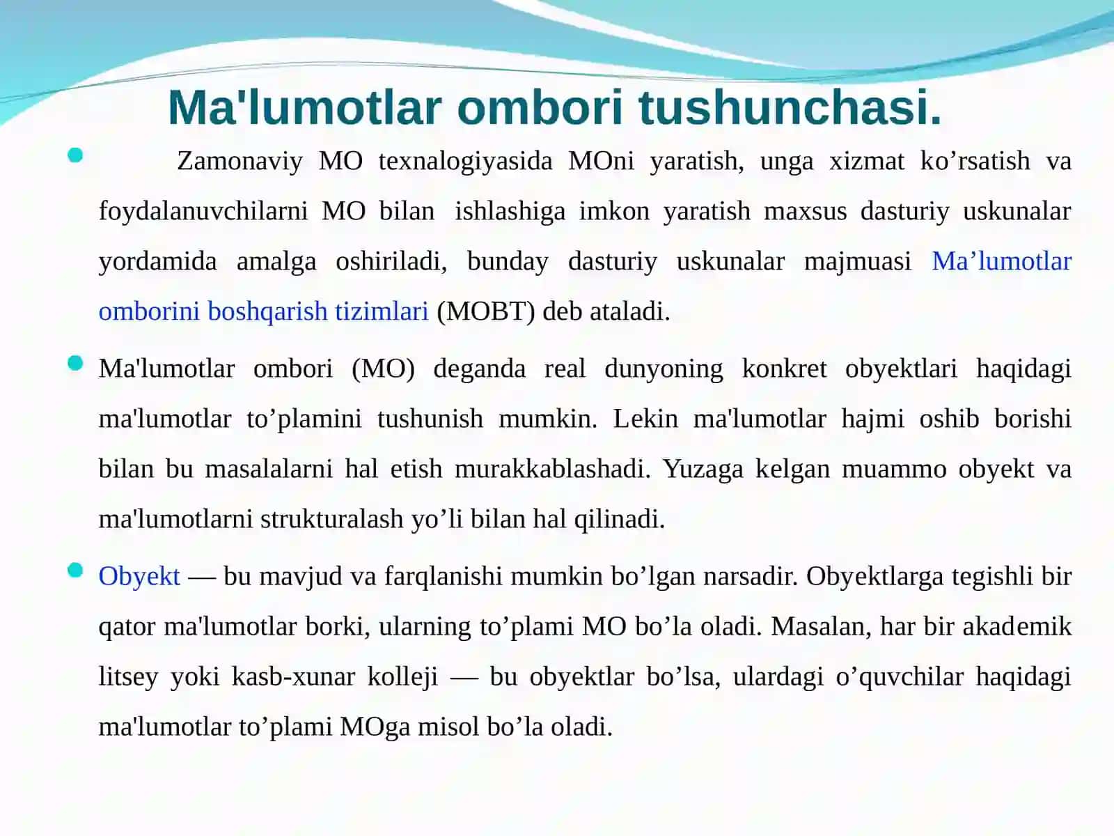 Ma'lumotlar ombori tushunchasi 2