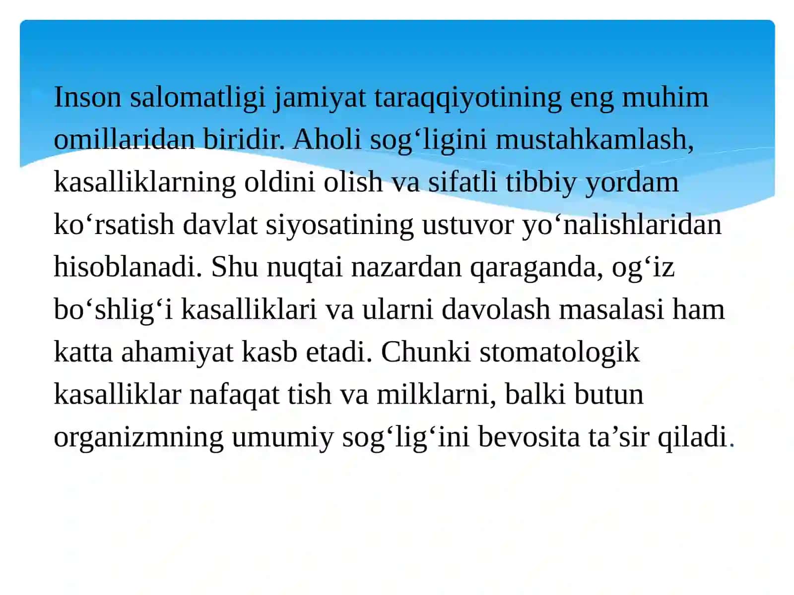 Qishloq aholisiga stomatologik yordamni tashkil etish 2