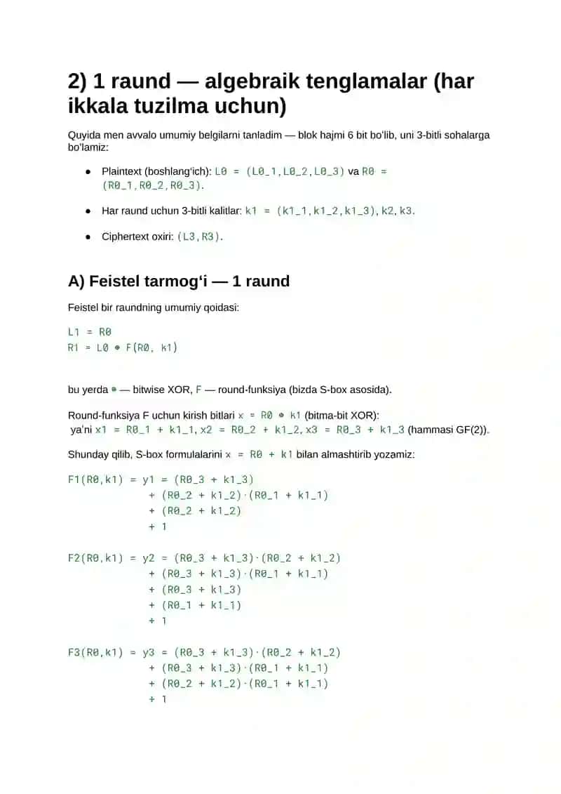 Monom va Polinomlar Jadvali (Truth Table) S-Box uchun 2
