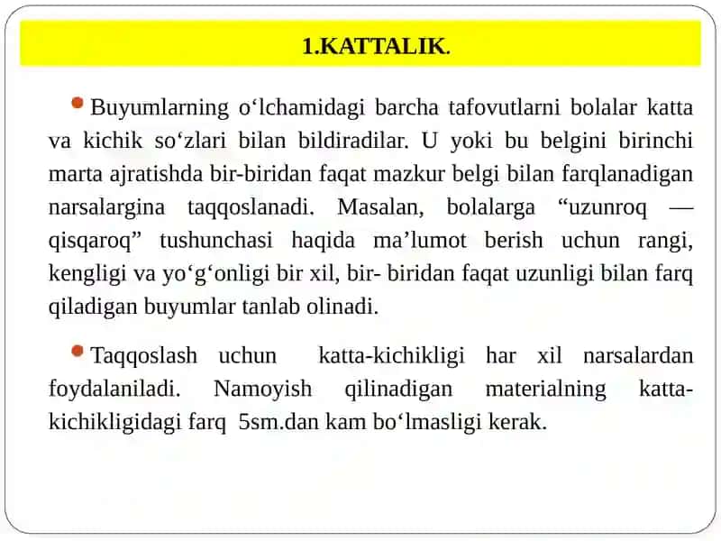 5-ma’ruza:Ilk yoshdagi guruh bolalariga buyumlarning SHAKLLarini taqqoslash 2