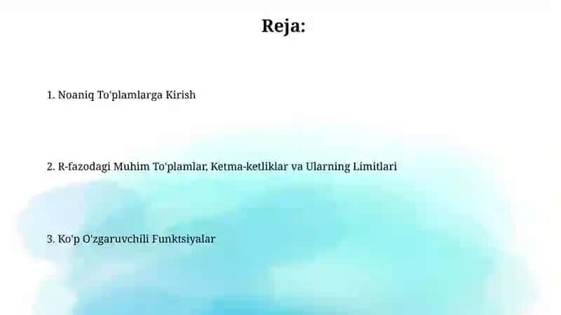 Fazo va uning muhim toplamlari R fazoda ketma-ketlik va uning limiti koʻp oʻzgaruvchili funksiya 2