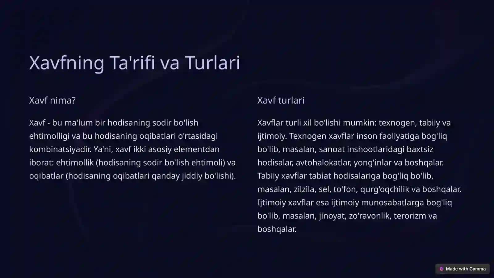Xavf Tushunchasi va Sanoat Inshootlarida Xavf Rivojlanishi 2