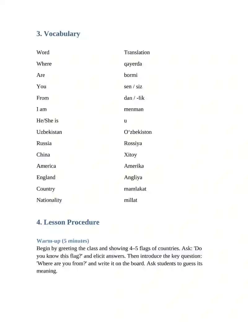 Expanded English Lesson Plan: "Where are you from?" 2