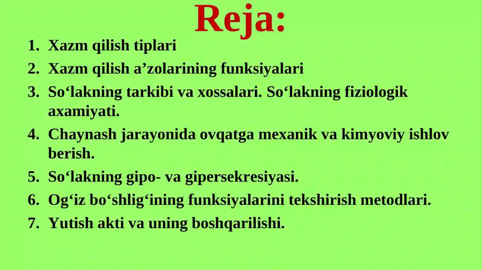 Hazm tizimi fiziologiyasi 2