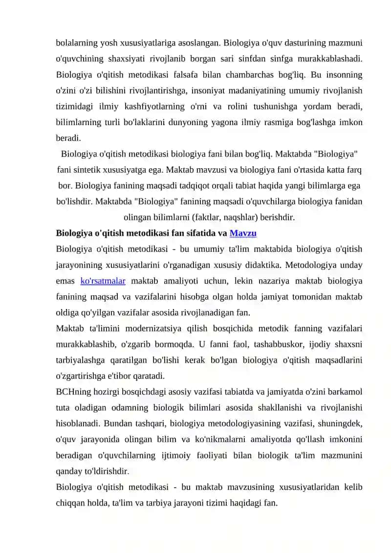 BIOLOGIYA DARSLARIGA QO`YILADIGAN METODIK TALABLAR 2