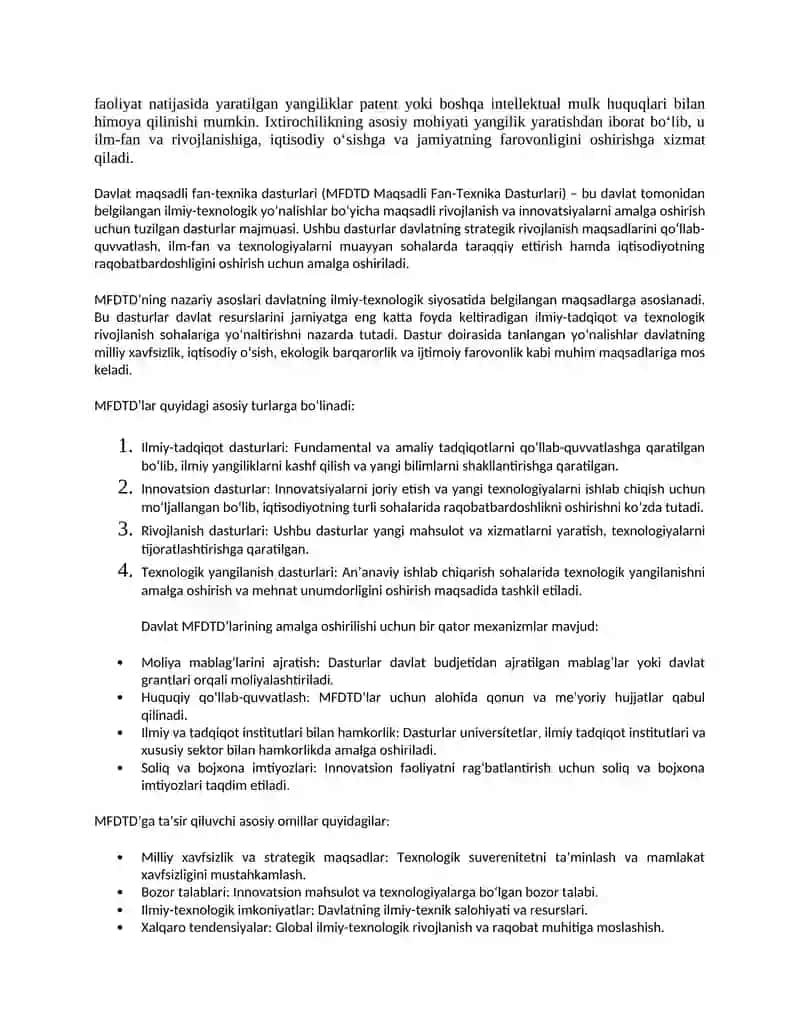 Ilm-fan, ilmiy faoliyat, ixtirochilik va innovatsion faoliyatni qo‘llab-quvvatlash 2