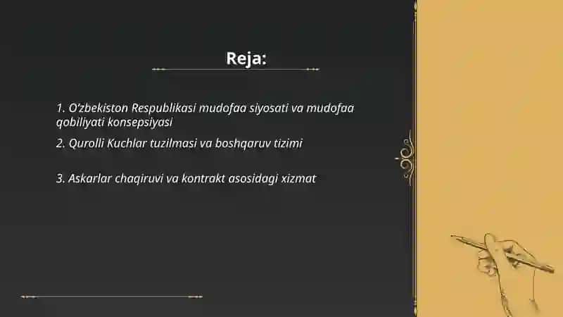 Oʻzbekiston Respublikasi mudofaa siyosati va mudofaa qobiliyati konsepsiyasi 2