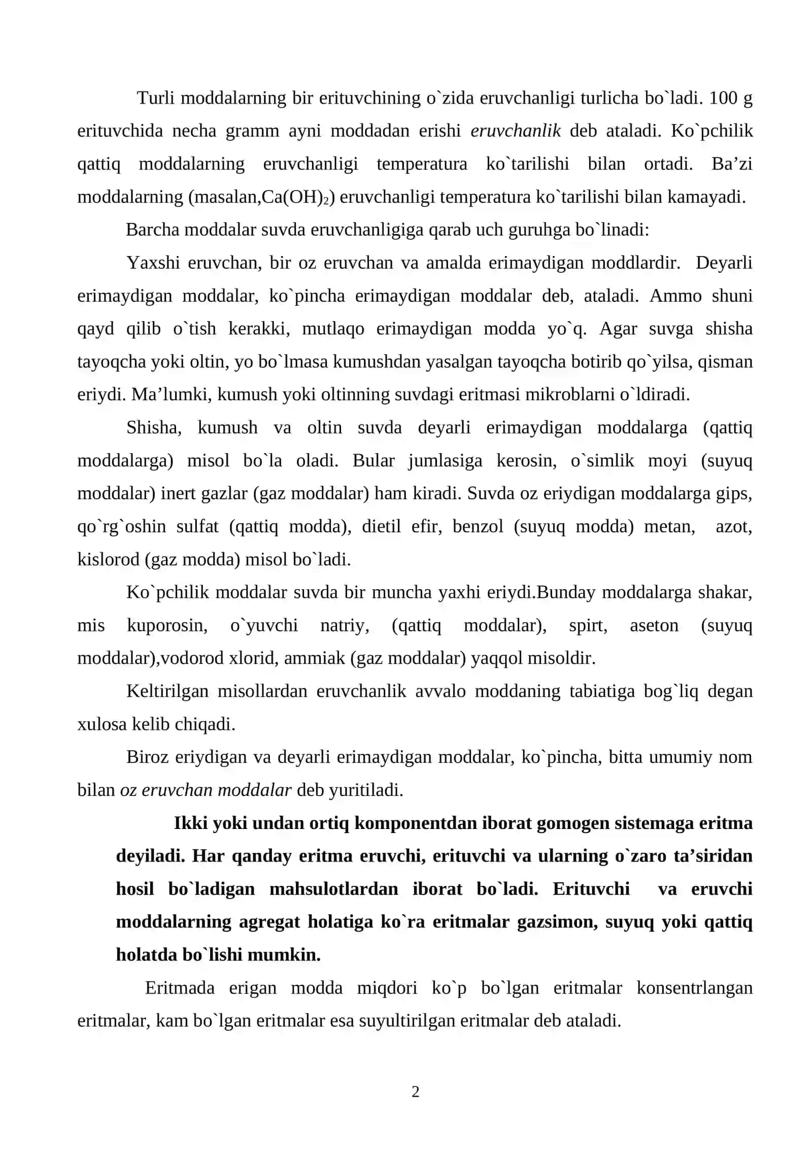 Eruvchanlik va eritma konsentratsiyasini ifodalash usullari 2
