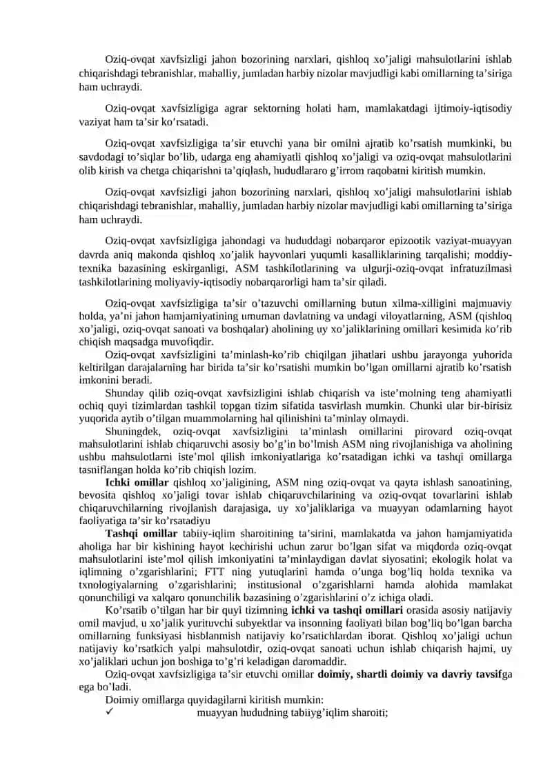 Oziq-ovqat xavfsizligini ta’minlashda agrosanoat sektorini rivojlantirish 2