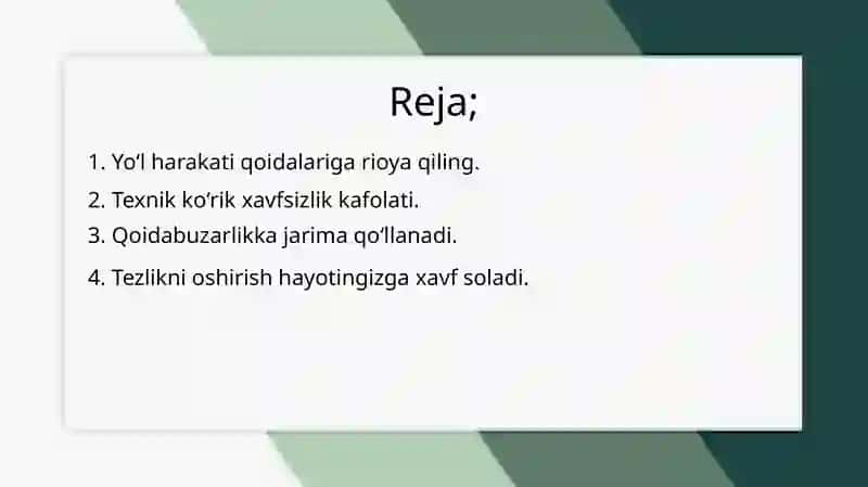 Yo'lharakati qoidalariga rioya qiling 2