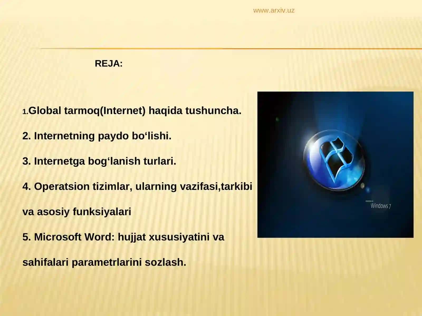 global tarmoqlarning o’ziga hos xususiyatlari va zarurligi windowc operatsion tizimining oynalari va ular bilan ishlashga misol 2
