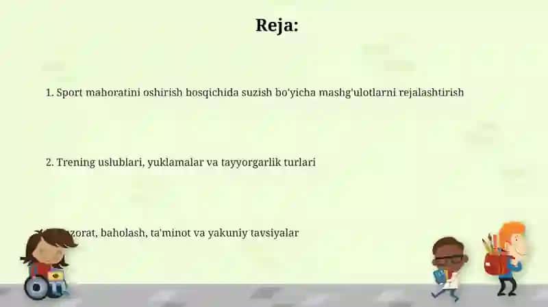 Sport mahoratini takomillashtirish bosqichida mashg‘ulotlarni tashkil etish (suzish) 2