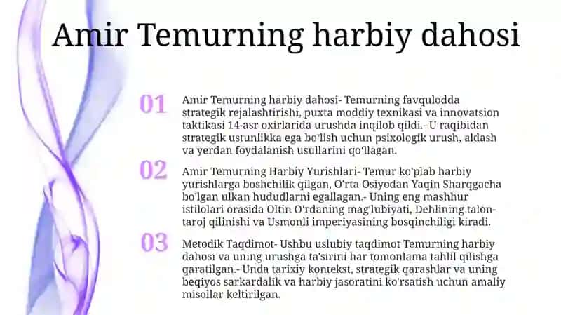 Amir Temurning Harbiy Yurishlari Mavzusida Metodik Taqdimot 2