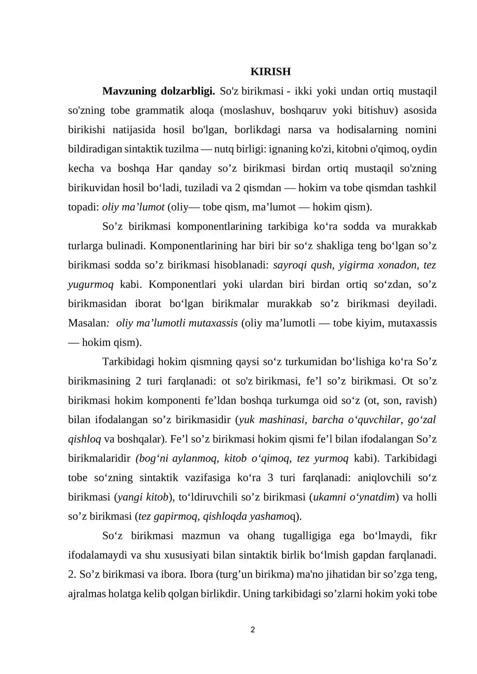 So'z birikmasi va sintaksis masalalari 2