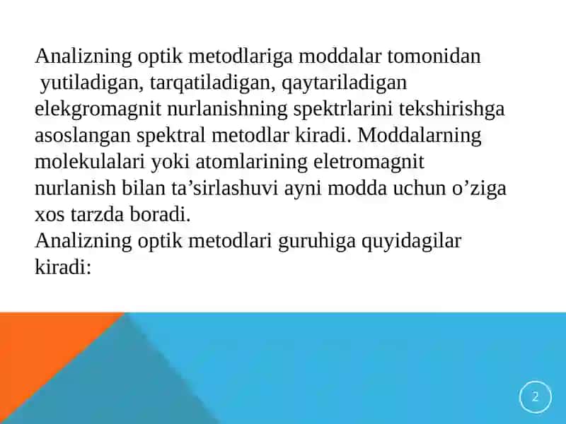 Optik analiz usullari va turlari 2