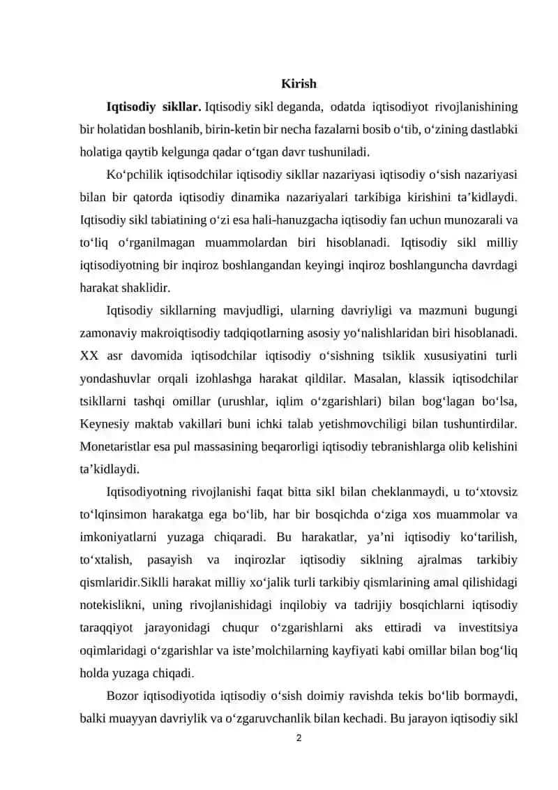 Bozor iqtisodiyotidagi tsiklik tebranishlar.Iqtisodiy sikl fazalari 2