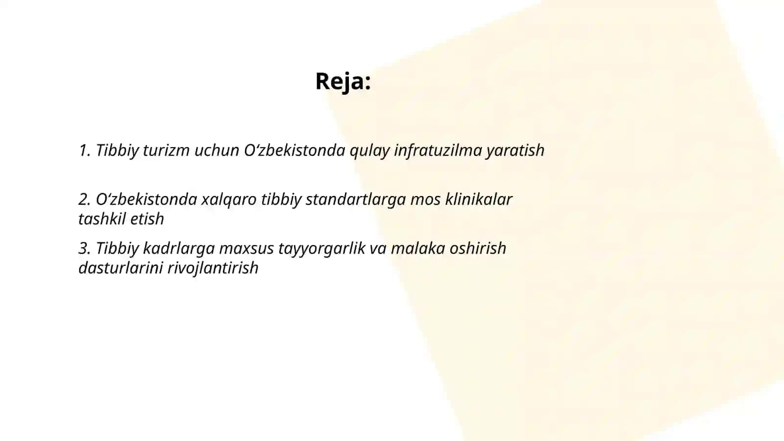 O'zbekistonda tibbiy turizmni rivojlantirish maqsadlari 2