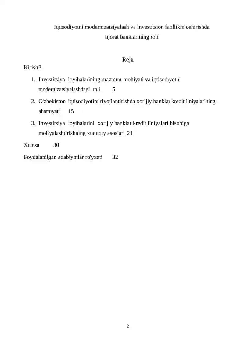 Iqtisodiyotni modernizatsiyalash va investitsion faollikni oshirishda tijorat banklarining roli 2
