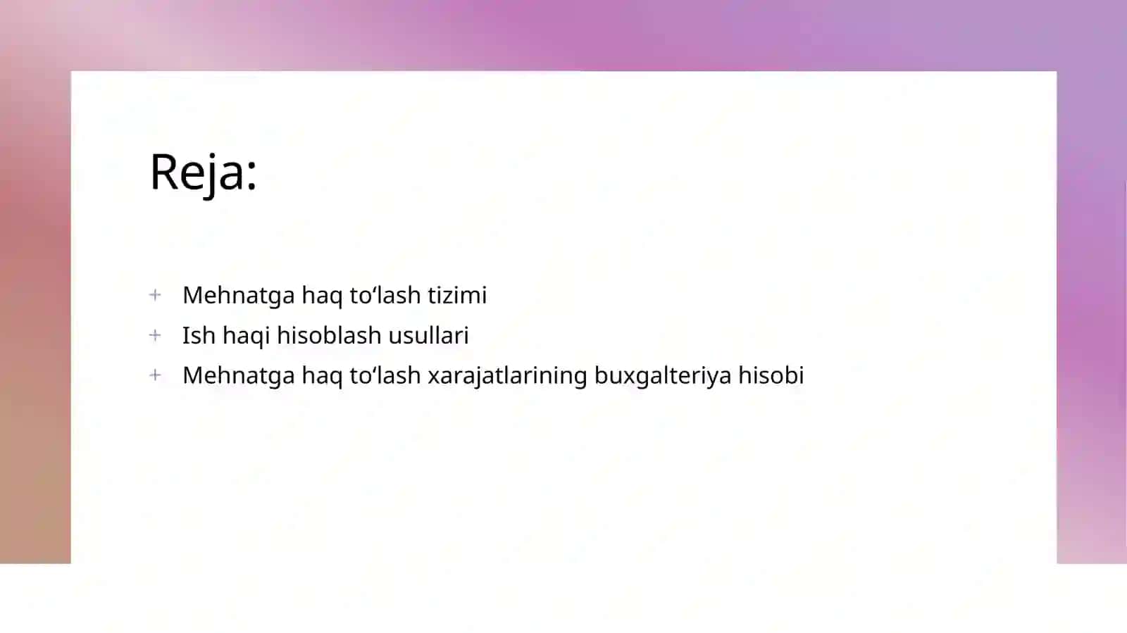 Mehnatgha qo‘shim to'lovlari hisobi 2