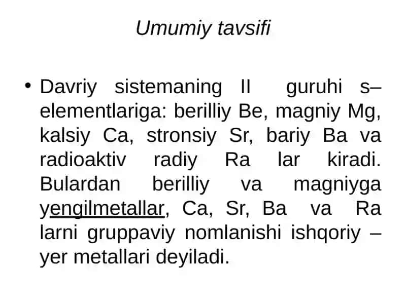 Elementlar sistemasining ikkinchi guruxi elementlari 2