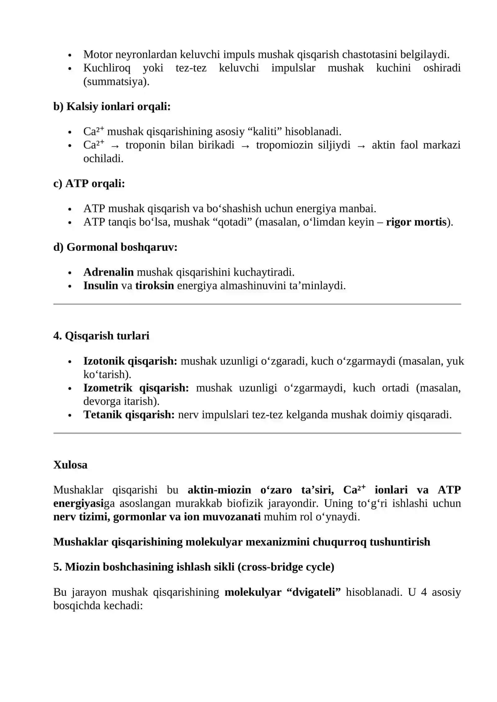 Mushaklar qisqarishining molekulyar mexanizmlari va uni tartibga solish 2