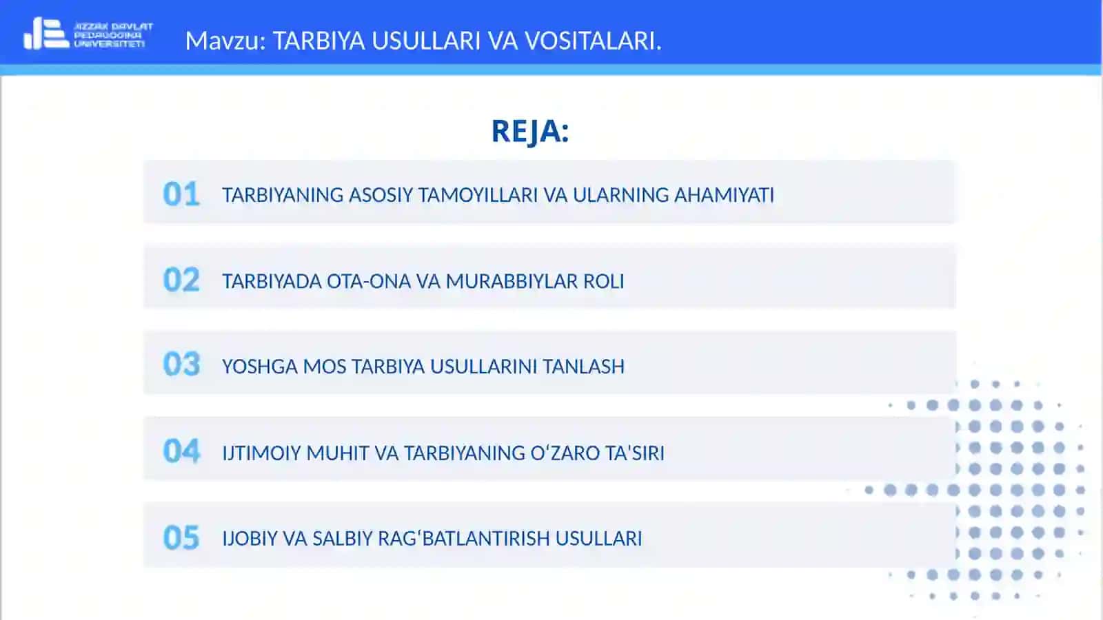 TARBIYA USULLARI VA VOSITALARI 2