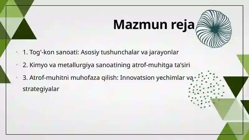 Tog’-kon, kimyo, metallurgiya sanoati va atrof-muhit muhofazasi 2