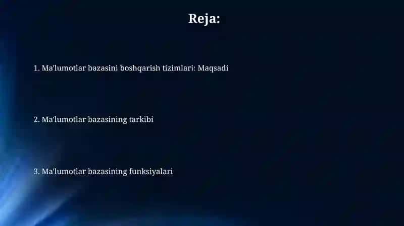 Ma'lumotlar bazasini boshqarish tizimlari: Maqsadi 2