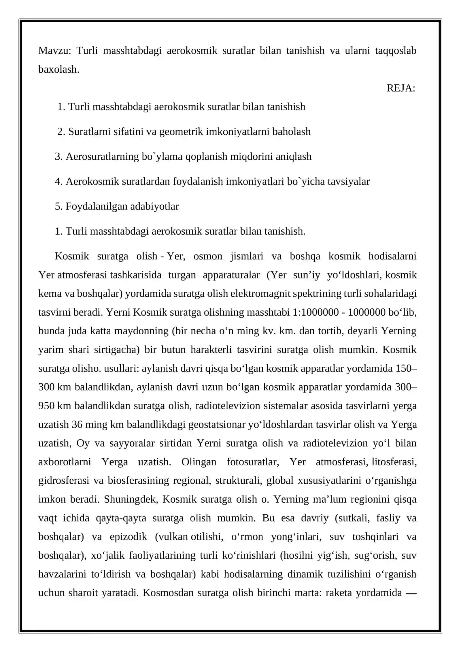 Turli masshtabdagi aerokosmik suratlar bilan tanishish va ularni taqqoslab baxolash 2