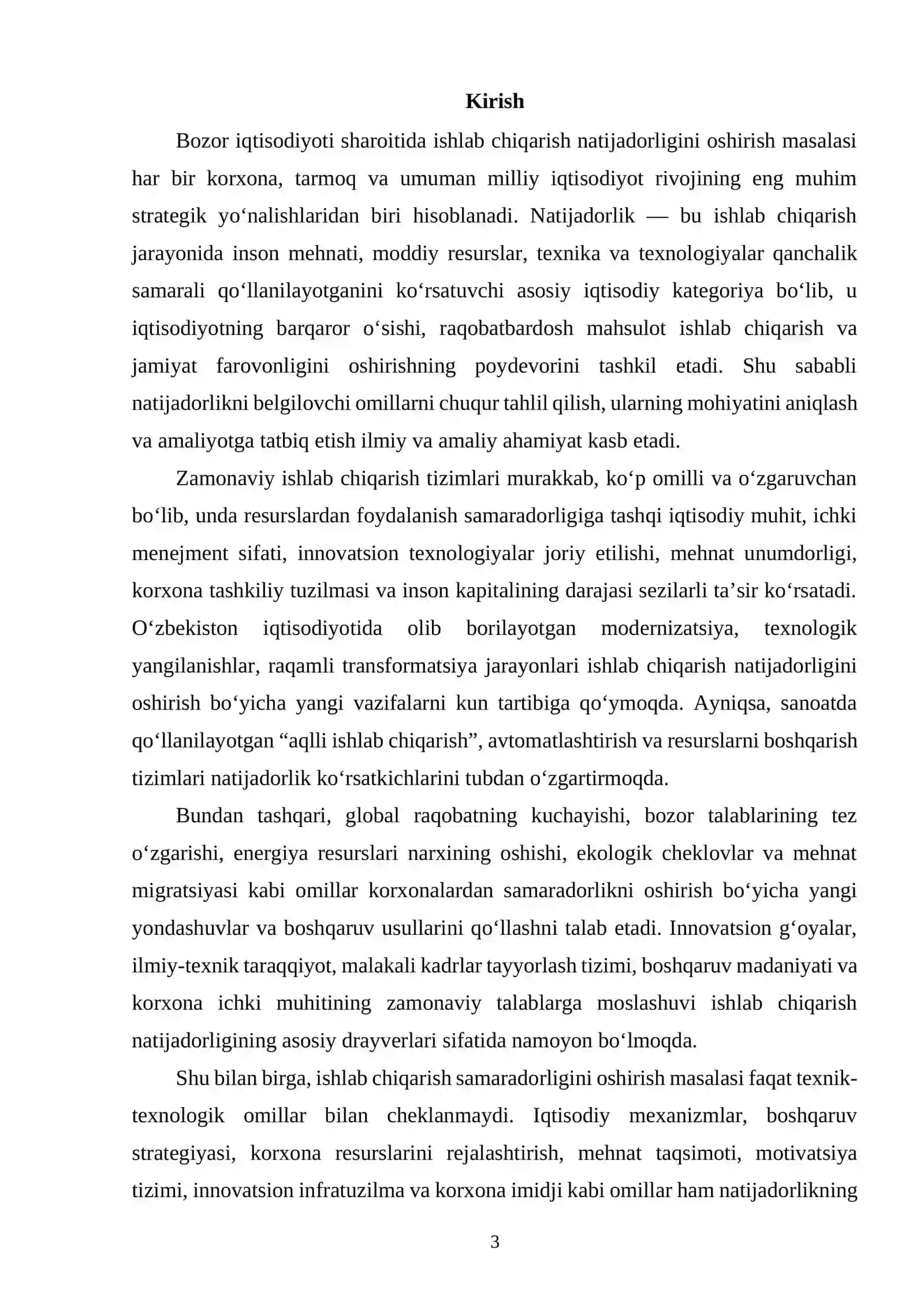 ISHLAB CHIQARISH NATIJADORLIGINI BELGILAYDIGAN OMILLAR: NAZARIY YONDASHUVLAR VA AMALIYOT 2