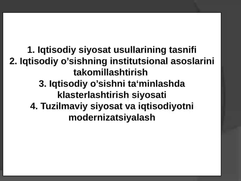 IQTISODIY SIYOSATNI ISHLAB CHIQISH VOSITALARI VA CHEKLOVLAR 2