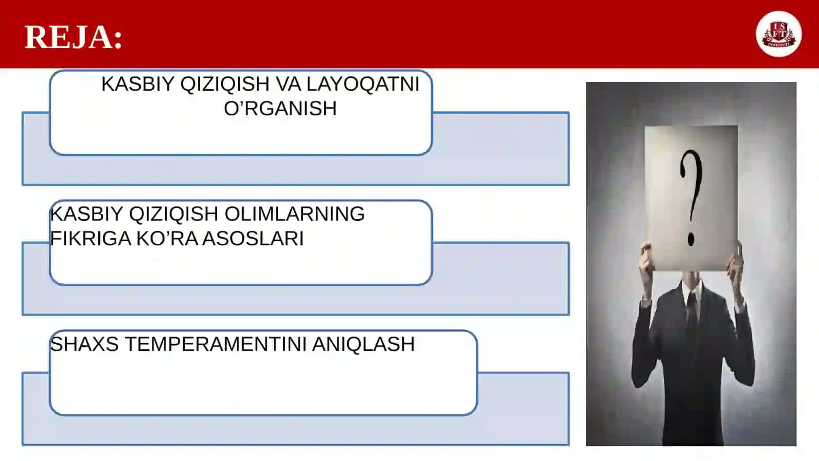 KASBIY QIZIQISH VA LAYOQATNI O’RGANISH.SHAXS TEMPERAMENTINI O’RGANISH 2
