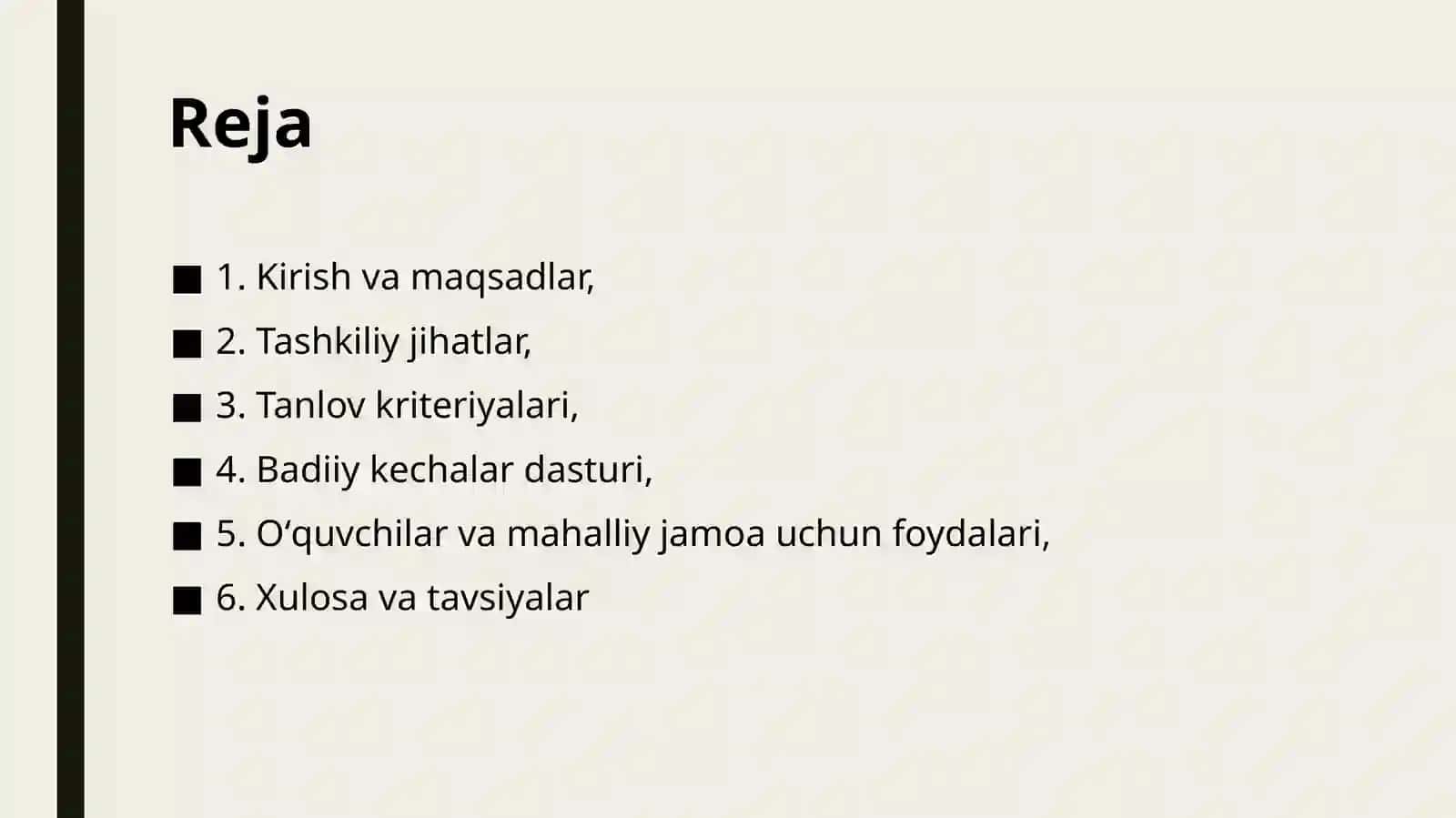 Toʻgarak tanlov badiiy kechalar tashkil etish 2