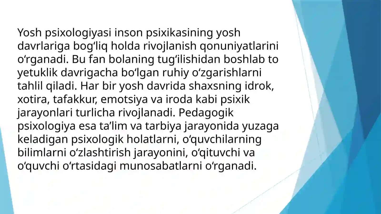 Yosh va pedagogik psixologiyaning o‘qituvchi faoliyatida tutgan o‘rni 2