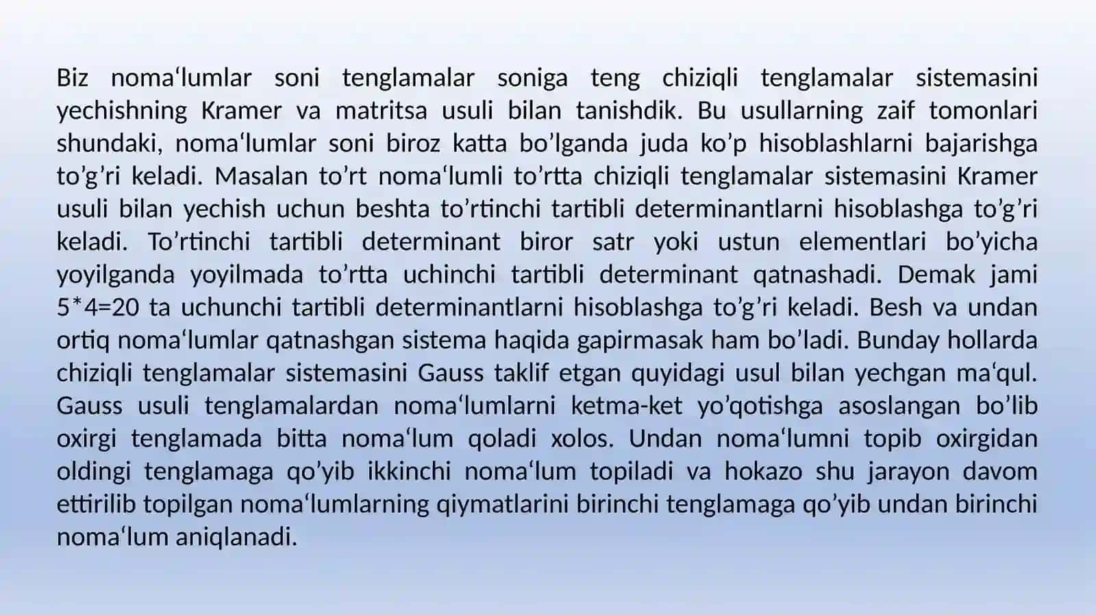 Chiziqli tenglamalar sistemasini yechish usullari 2
