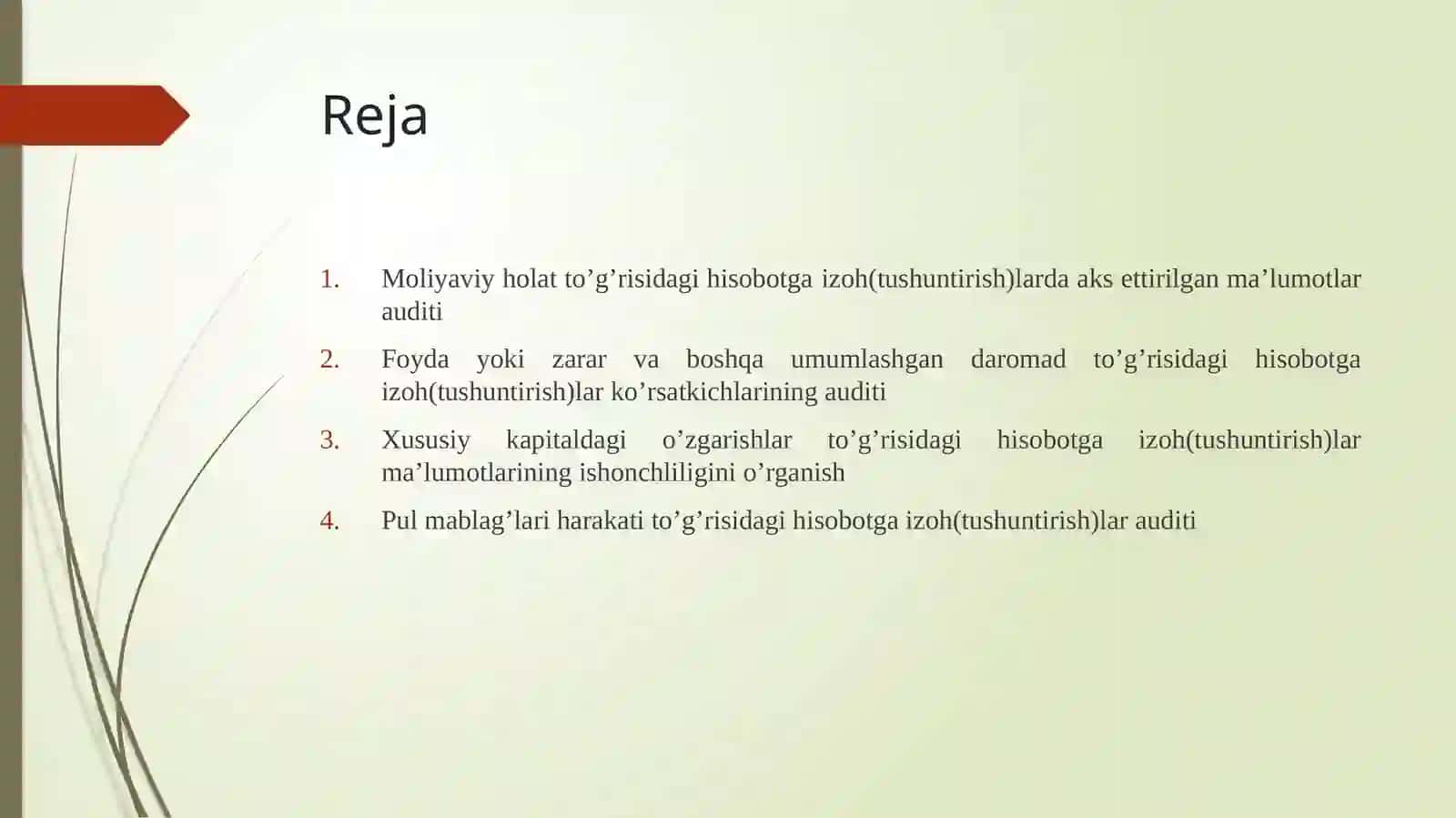 MOLIYAVIY HISOBOTGA IZOH(TUSHUNTIRISH)LARDA AKS ETTIRILGAN KO‘RSATKICHLAR AUDITI 2