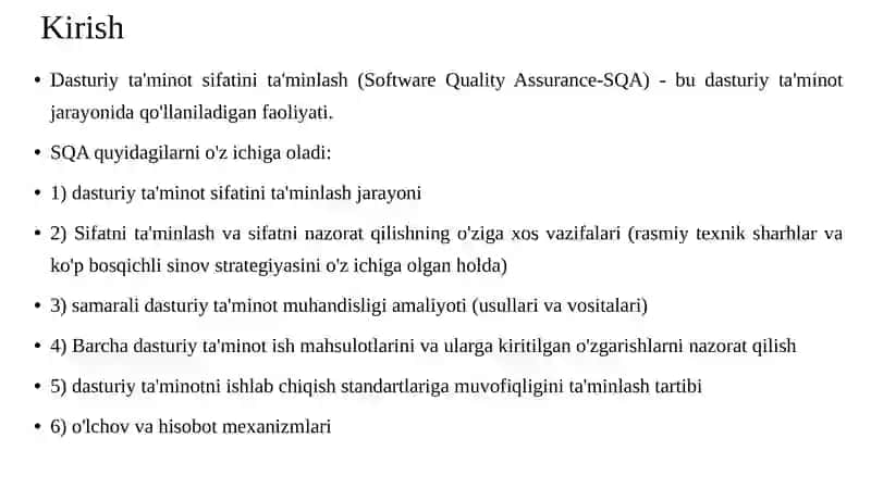 Dasturiy ta’minot sifatini ta’minlash 2