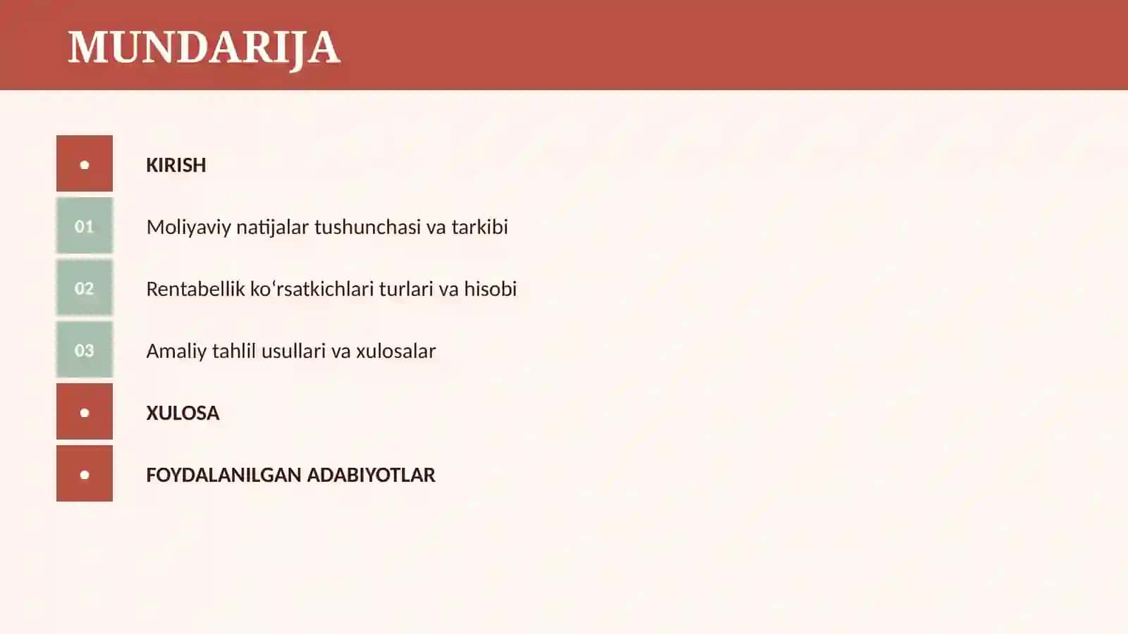 KORXONA MOLIYAVIY NATIJALARI VA RENTABELLIK KO`RSATKIVLARI TAHLILI 2
