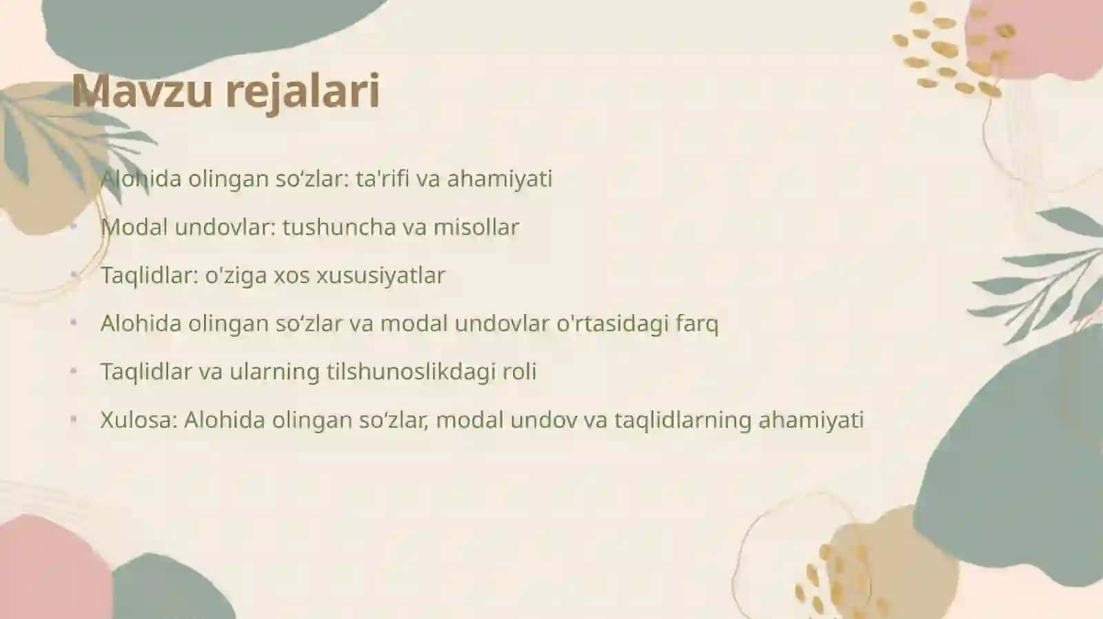Alohida olingan so'lar.Modal undov va taqlidlar 2