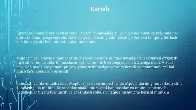 2-Sinf Matematika Darslarida Miqdorlarga Doir Masalalar Yechishga OʻRgatish 2