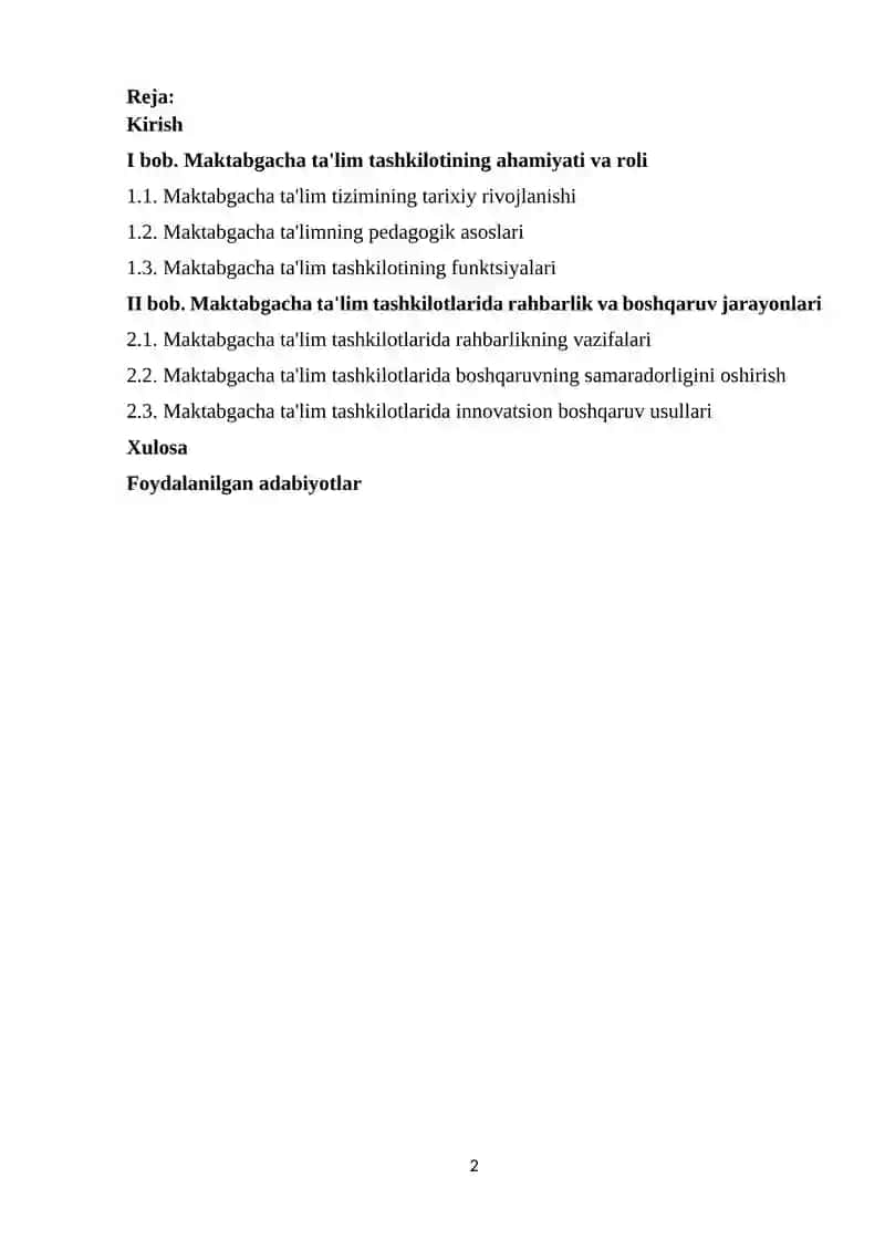 MAKTABGACHA TA'LIM MENEJMENTI 2