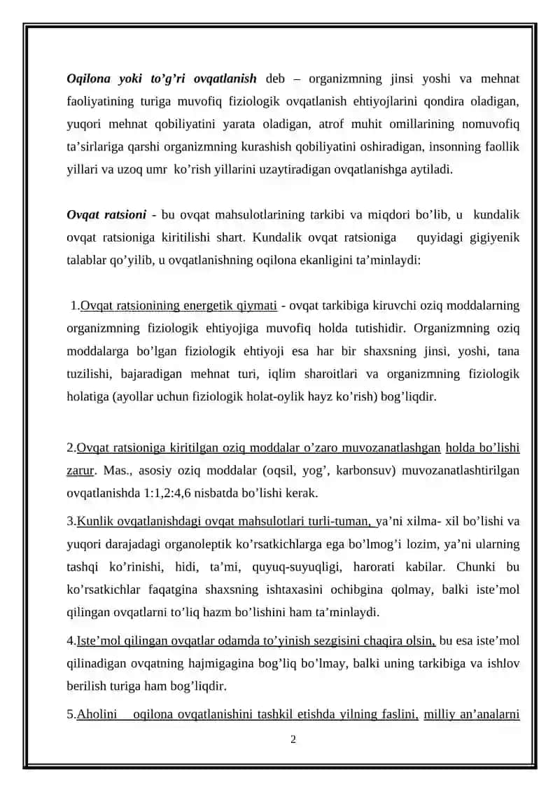 Shaxsiy ovqatlanishning adekvatligi 2