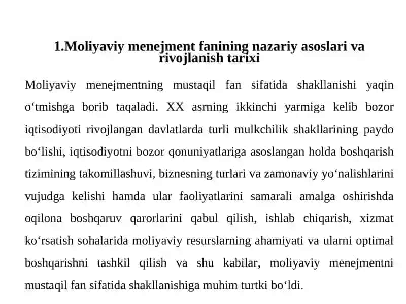 Moliyaviy Menejment Fanining Predmeti, Obyekti, Maqsad va Vazifalari 2