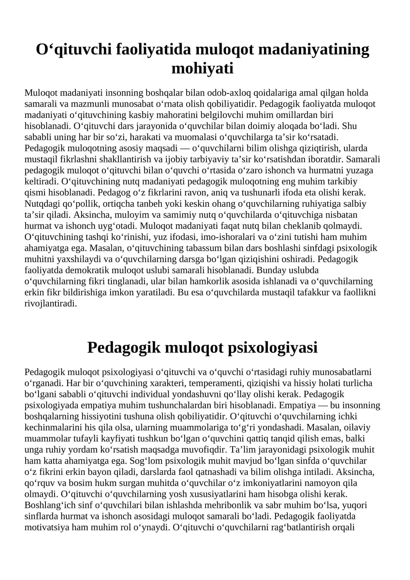 O‘QITUVCHI FAOLIYATIDA MULOQOT MADANIYATI VA PSIXOLOGIYASI 2