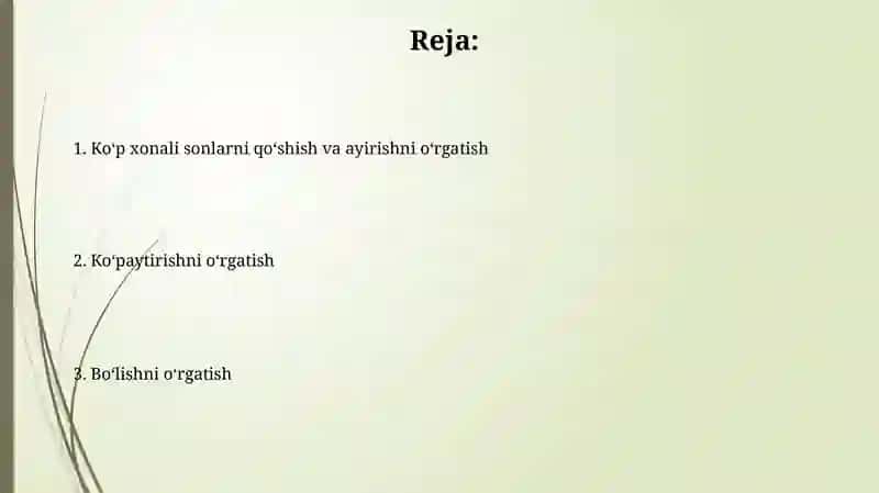 Ko‘p xonali sonlarni qo‘shish va ayirishga o‘rgatish 2