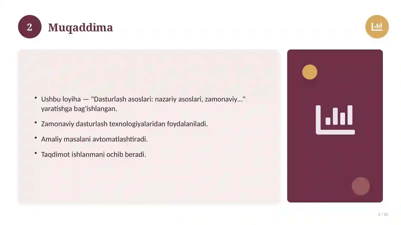Dasturlash asoslari: nazariy asoslari, zamonaviy yondashuvda (Magistrlik dissertatsiyasi mavzusi) 2