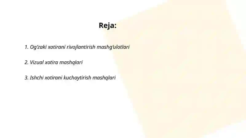 Og‘zaki xotirani rivojlantirish mashg‘ulotlari 2