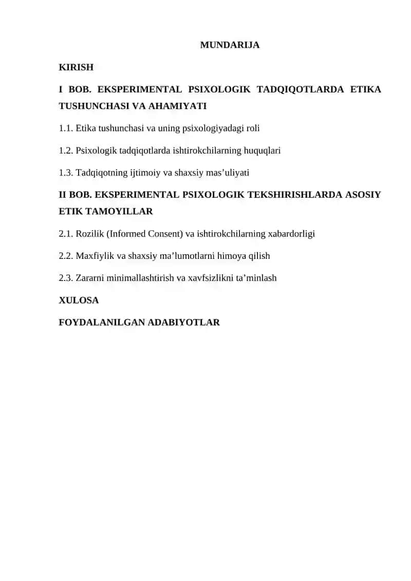 "Eksperimental psixologik tekshirishlardagi umumiy etikaviy tamoyillari" 2