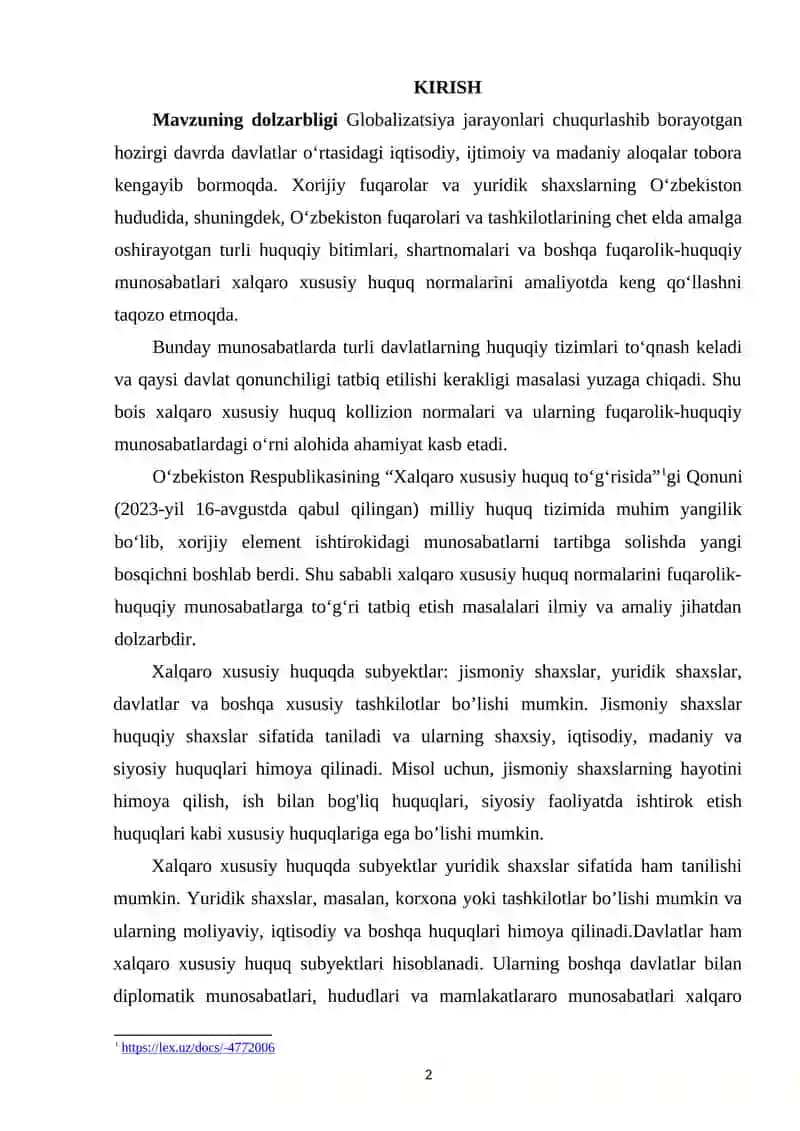 XALQARO XUSUSIY HUQUQ NORMALARINI FUGAROLIK-HUQUQIY MUNOSABATLARGA NISBATAN TATBIQ QILISH 2